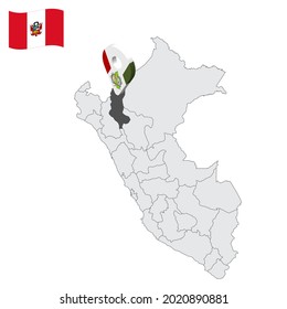 Location Department of  Amazonas on map Peru. 3d location sign similar to the flag of  Amazonas. Quality map  with  provinces Republic of Peru for your design. EPS10