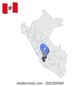 Location Department of  Huancavelica on map Peru. 3d location sign similar to the flag of  Huancavelica. Quality map  with  provinces Republic of Peru for your design. EPS10