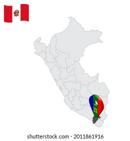 Location Department of Moquegua on map Peru. 3d location sign similar to the flag of Moquegua. Quality map  with  provinces Republic of Peru for your design. EPS10