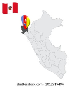 Location Department of Piura on map Peru. 3d location sign similar to the flag of Piura. Quality map  with  provinces Republic of Peru for your design. EPS10