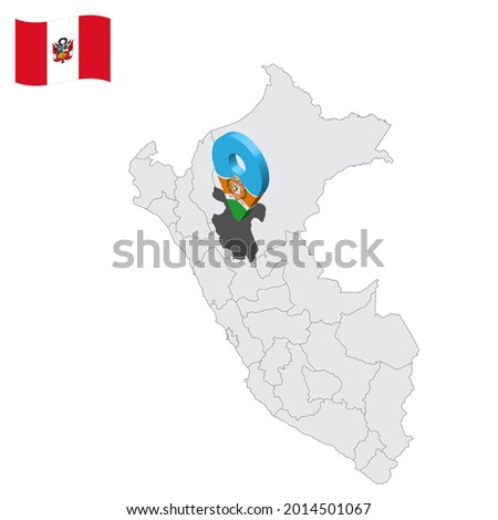 Location Department of San Martin on map Peru. 3d location sign similar to the flag of San Martin. Quality map  with  provinces Republic of Peru for your design. EPS10