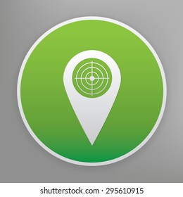 Location design icon on green button, clean vector