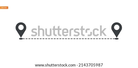 The location is in a dotted line. The waypoint for a new location. and his track on a white background. Vector illustration. 