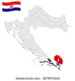 Location Dubrovnik-Neretva County on map Croatia. 3d location sign similar to the flag of  Dubrovnik-Neretva County. Quality map  with regions of  Croatia for your design. EPS10.