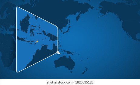 Ubicación de Timor Oriental en el Mapa Mundial con Mapa Ampliado de Timor Oriental con bandera. Plantilla de vectores geográficos para su diseño.