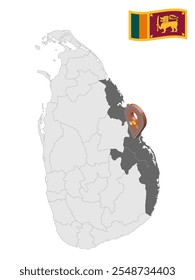 Location  Eastern Province on map Sri Lanka. 3d location sign similar to the flag of Eastern Province. Quality map with  Provinces of the Sri Lanka for your design. EPS10