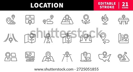 Location editable line icons set. map and navigation symbols
