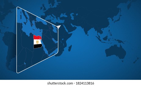 Lage Ägyptens auf der Weltkarte mit erweiterter Karte Ägyptens mit Flagge. Geografische Vektorvorlage für Ihr Design.