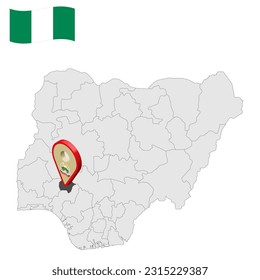 Location Ekiti State on map Nigeria. 3d Ekiti  location sign. Flag of Nigeria. Quality map with  States of Nigeria for your web site design, logo, app, UI. Stock vector. EPS10.
