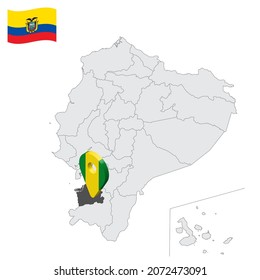 Location El Or Province on map Ecuador. 3d location sign similar to the flag of El Or. Quality map  with  provinces Republic of Ecuador for your design. EPS10