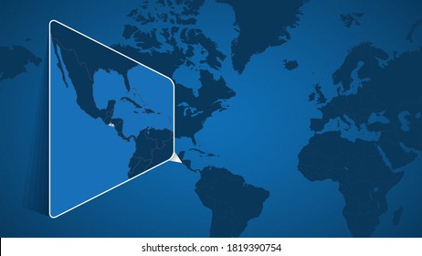 Location of El Salvador on the World Map with Enlarged Map of El Salvador with Flag. Geographical Vector Template for your design.