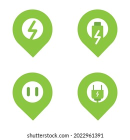 location and electricity icon as electric car charging station loacation icon concept. vector icon