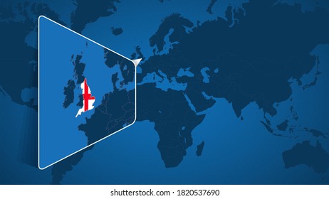 Location of England on the World Map with Enlarged Map of England with Flag. Geographical Vector Template for your design.