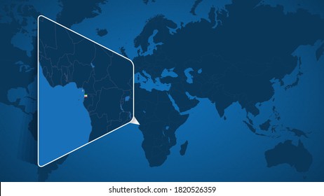 Location of Equatorial Guinea on the World Map with Enlarged Map of Equatorial Guinea with Flag. Geographical Vector Template for your design.