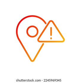 Location error pixel perfect gradient linear vector icon. Navigation system failure. Can not find destination point. Thin line color symbol. Modern style pictogram. Vector isolated outline drawing