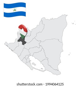 Lage des Departements Esteli auf der Karte Nicaragua . 3D-Ortszeichen ähnlich der Flagge von Esteli. Qualitätskarte mit Provinzen Nicaraguas für Ihr Design. EPS10