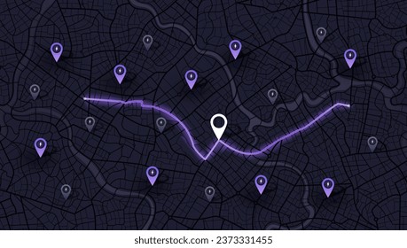 Location EV charging station location mark on gps navigation map a lot with fast supercharger station. Path turns and destination tag or mark. Huge city top view Tracking path, route. vector isometric