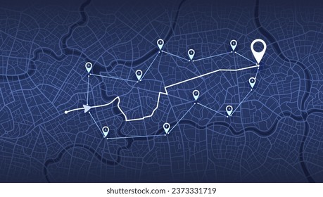 Location EV charging station location mark on gps navigation map a lot with fast supercharger station. Path turns and destination tag or mark. Huge city top view Tracking path, route. vector isometric