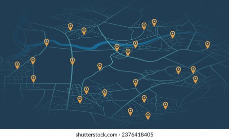 Location EV charging station location mark on gps navigation map a lot with fast supercharger station. Path turns and destination tag or mark. Huge city top view Tracking path, route. vector isometric