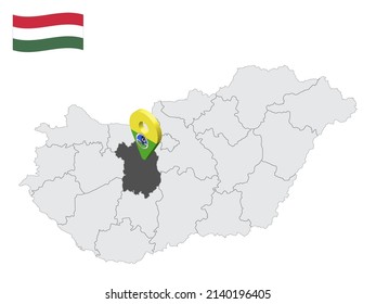 Location Fejer  County on map Hungary. 3d location sign similar to the flag of  Fejer . Quality map  with  Regions of the Hungary for your design. EPS10