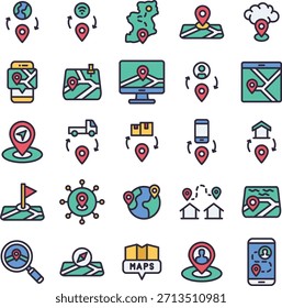Conjunto de Colección de estilo de icono lleno de Locación 1