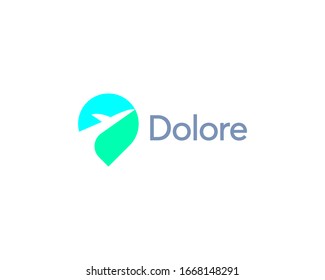 Location finder pin point colorful logo design. Airplane negative space creative logotype vector icon symbol. Navigation map sign.
