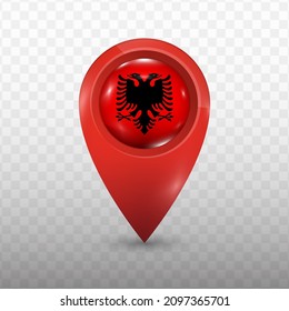 Location Flag of Albania with red color and transparent background (PNG), Vector Illustration.