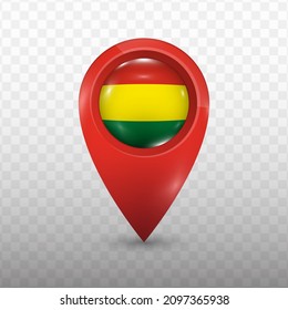 Location Flag of Bolivia with red color and transparent background (PNG), Vector Illustration.