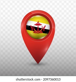 Location Flag of Brunei with red color and transparent background (PNG), Vector Illustration.