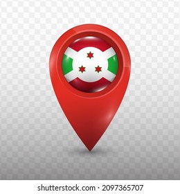 Location Flag of Burundi with red color and transparent background (PNG), Vector Illustration.