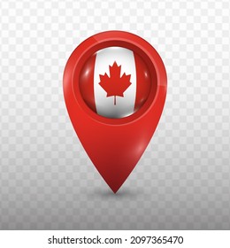 Location Flag of Canada with red color and transparent background (PNG), Vector Illustration.