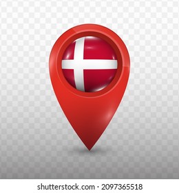 Location Flag of Denmark with red color and transparent background (PNG), Vector Illustration.