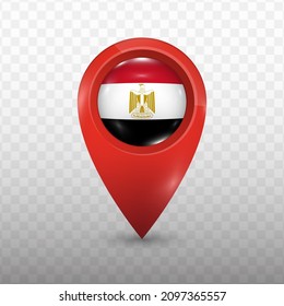 Location Flag Of Egypt With Red Color And Transparent Background (PNG), Vector Illustration.