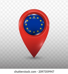 Location Flag of Europe with red color and transparent background (PNG), Vector Illustration.
