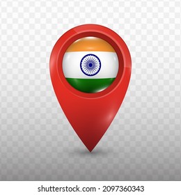 Location Flag of India with red color and transparent background (PNG), Vector Illustration.