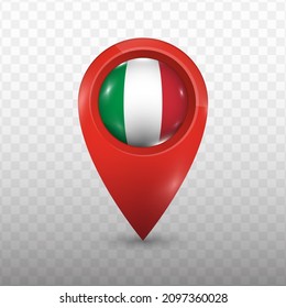 Location Flag of Italy with red color and transparent background (PNG), Vector Illustration.