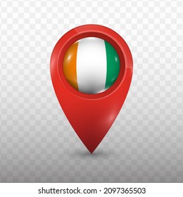 Location Flag of Ivory Coast with red color and transparent background (PNG), Vector Illustration.