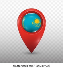 Location Flag of Kazakhstan with red color and transparent background (PNG), Vector Illustration.