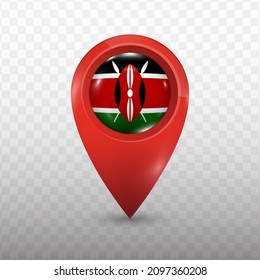 Location Flag of Kenya with red color and transparent background (PNG), Vector Illustration.