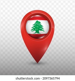 Location Flag Of Lebanese With Red Color And Transparent Background (PNG), Vector Illustration.