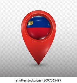 Location Flag of Liechtenstein with red color and transparent background (PNG), Vector Illustration.