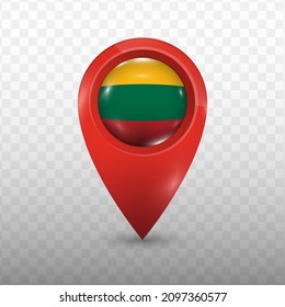 Location Flag of Lithuania with red color and transparent background (PNG), Vector Illustration.