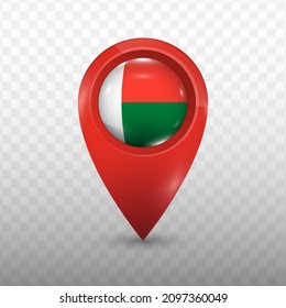 Location Flag of Madagascar with red color and transparent background (PNG), Vector Illustration.