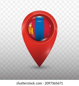 Location Flag of Mongolia with red color and transparent background (PNG), Vector Illustration.