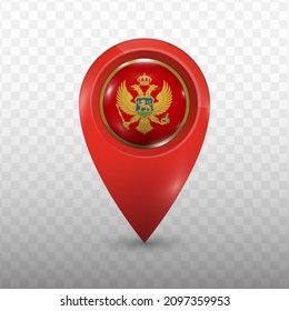 Location Flag of Montenegro with red color and transparent background (PNG), Vector Illustration.