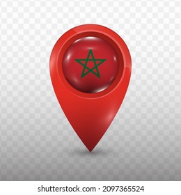 Location Flag Of Morocco With Red Color And Transparent Background (PNG), Vector Illustration.