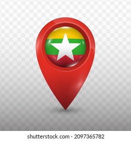 Location Flag of Myanmar with red color and transparent background (PNG), Vector Illustration.