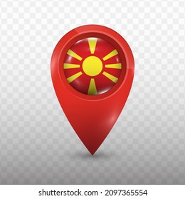 Location Flag of North Macedonia with red color and transparent background (PNG), Vector Illustration.