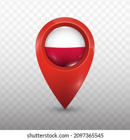 Location Flag of Poland with red color and transparent background (PNG), Vector Illustration.