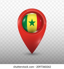 Location Flag of Senegal with red color and transparent background (PNG), Vector Illustration.